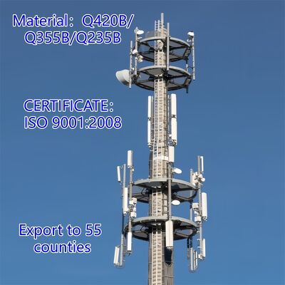 Monopole Tower telecomconstructie met hoog treksterke staal en zachte staalsoorten die voldoen aan GB T en EN 10025 normen