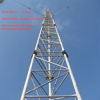 38M Guyed Wire Steel Tower Thermisch verzinkt voor magnetron over lange afstand