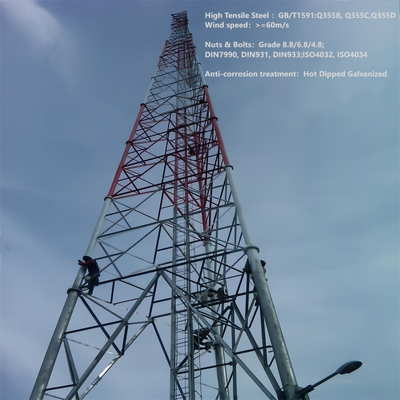 60M Hot Dip Galvanized 3 Tube Tower Low Wind Drag For Riverside 5G Coverage