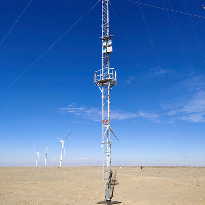 60M uiterst nauwkeurige gegalvaniseerde anemometertoren voor de beoordeling van hulpbronnen in windparken met sensorbeugels op meerdere niveaus en beveiligingsfuncties tegen klimmen Implementatiesysteem