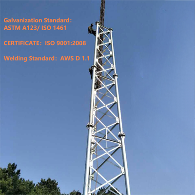 Hoge precisie 3-potige stalen roostertoren voor 4G 5G-basisstation 20m 30m 45m 60m thermisch verzinkte windbestendige telecommast