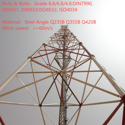 Hoge precisie 3-potige stalen roostertoren voor 4G 5G-basisstation 20m 30m 45m 60m thermisch verzinkte windbestendige telecommast