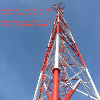 Hoge precisie 3-potige stalen roostertoren voor 4G 5G-basisstation 20m 30m 45m 60m thermisch verzinkte windbestendige telecommast