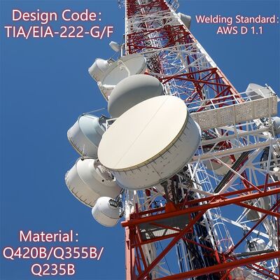 Seismische klasse 4-potige hoekige stalen communicatietoren ANSI / TIA-222 standaard traliemast voor installatie van radio-tv-antenne