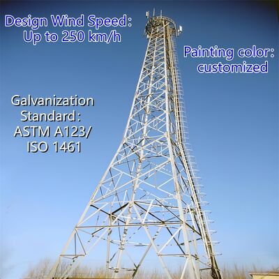 Seismische klasse 4-potige hoekige stalen communicatietoren ANSI / TIA-222 standaard traliemast voor installatie van radio-tv-antenne