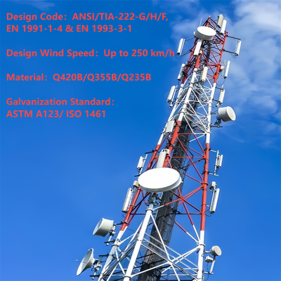 Zwaar uitgevoerde 3-potige stalen roostertoren voor afgelegen mijnbouwgebiedcommunicatie 4G 5G-basisstation Q345B thermisch verzinkte windbestendige mast